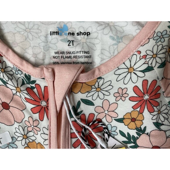 NWT's Little One Shop 2T Bamboo Pjs 2 Way Zipper Pink Floral Foldover Feet - Picture 2 of 6